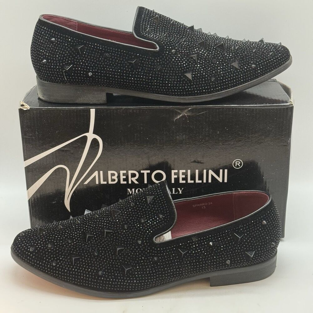 Alberto Fellini Sparko 24 Dress Shoes Men's 13 Loafers Black with Red Sole Spike